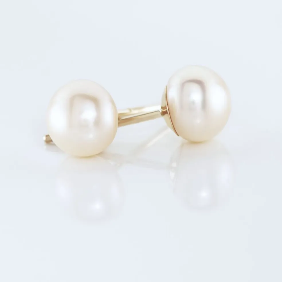 Boucles D'oreilles Puces Kesya Nacres Bouton Or Jaune Perle De Culture