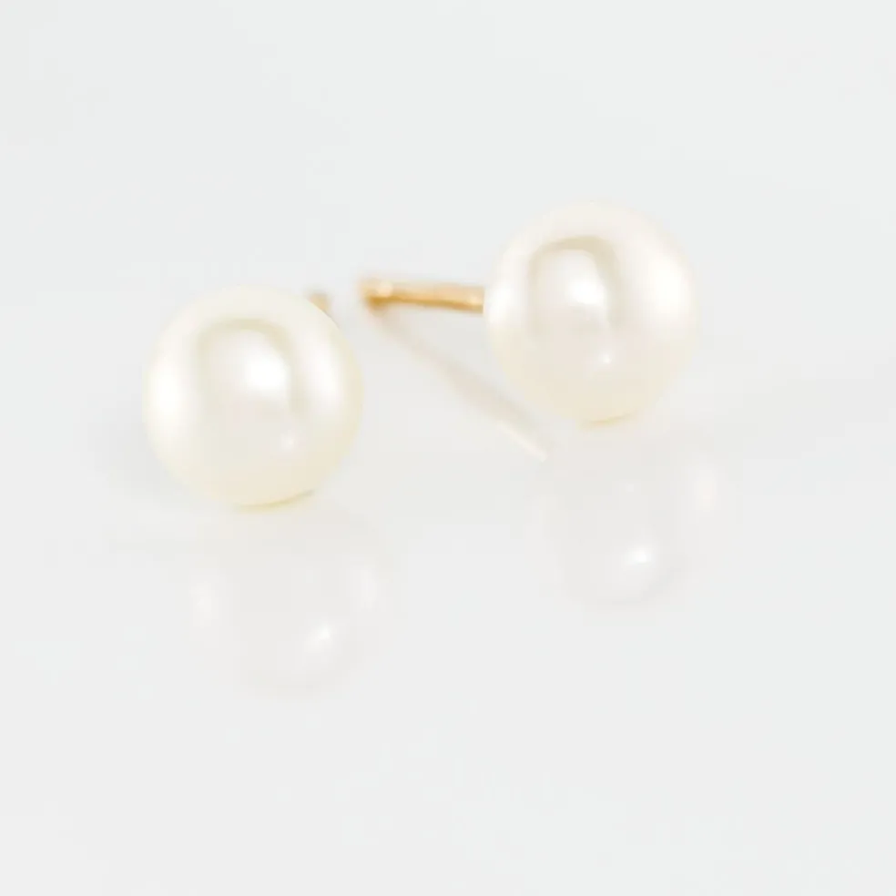 Boucles D'oreilles Puces Kesya Nacres Bouton Or Jaune Perle De Culture