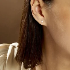 Boucles D'oreilles Puces Kesya Nacres Bouton Or Jaune Perle De Culture