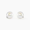 Boucles D'oreilles Puces Lucinda Or Blanc Perle De Culture Et Oxyde