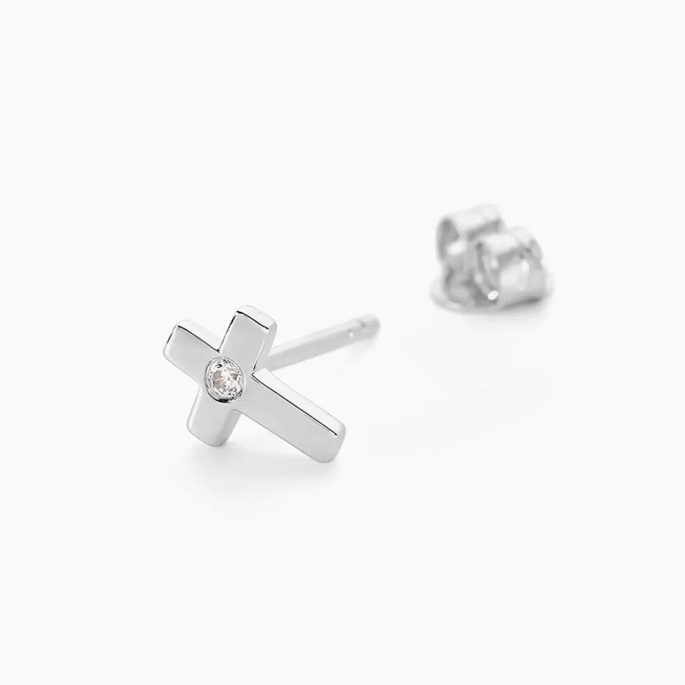 Boucles D'oreilles Puces Laurice Argent Blanc Oxyde De Zirconium