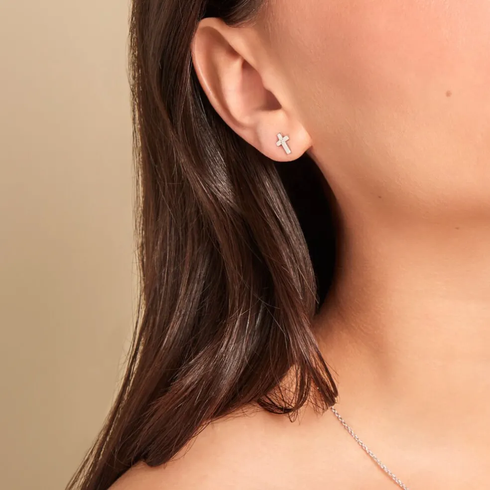 Boucles D'oreilles Puces Laurice Argent Blanc Oxyde De Zirconium