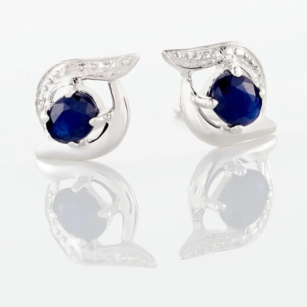 Boucles D'oreilles Puces Lydia Or Blanc Saphir