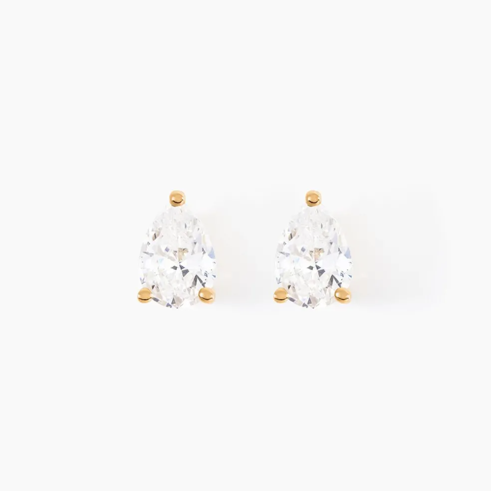 Boucles D'oreilles Puces Lyncia Plaqué Or Jaune Oxyde De Zirconium
