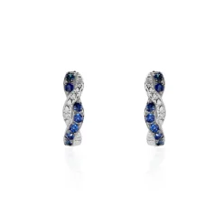 Boucles D'oreilles Puces Ligera Or Blanc Saphir Et Diamant