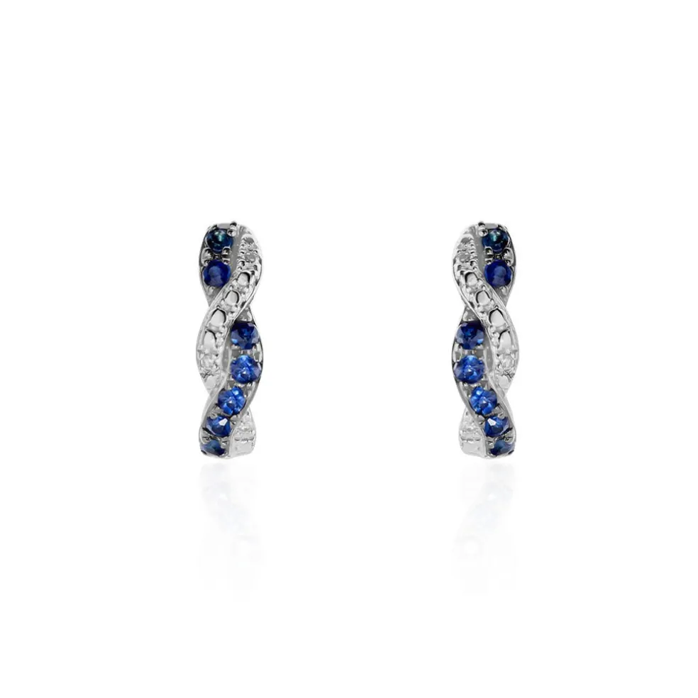 Boucles D'oreilles Puces Ligera Or Blanc Saphir Et Diamant