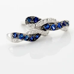 Boucles D'oreilles Puces Ligera Or Blanc Saphir Et Diamant