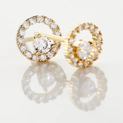 Boucles D'oreilles Puces Lila Plaqué Or Jaune Oxyde De Zirconium