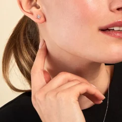 Boucles D'oreilles Puces Lysianne Argent Blanc Oxyde De Zirconium