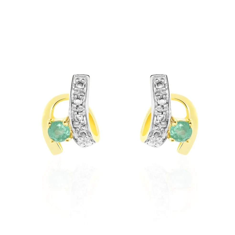 Boucles D'oreilles Puces Loubra Or Jaune Emeraude