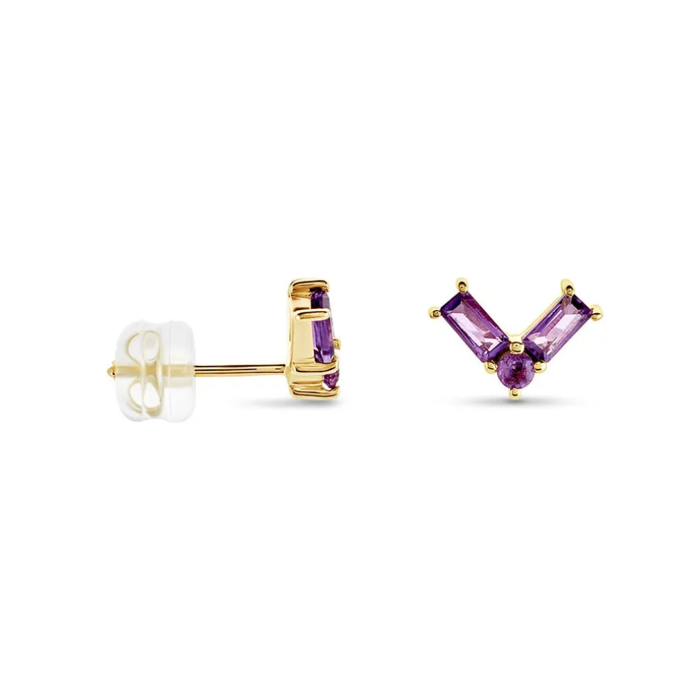 Boucles D'oreilles Puces Lavender Or Jaune Améthyste
