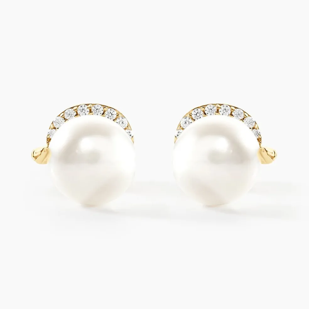 Boucles D'oreilles Puces Lucinda Or Jaune Perle De Culture