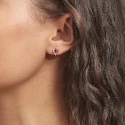 Boucles D'oreilles Puces Lydia Or Bicolore Rubis
