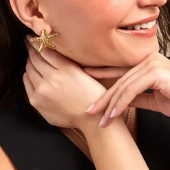 Boucles D'oreilles Puces Mermaid Acier Jaune