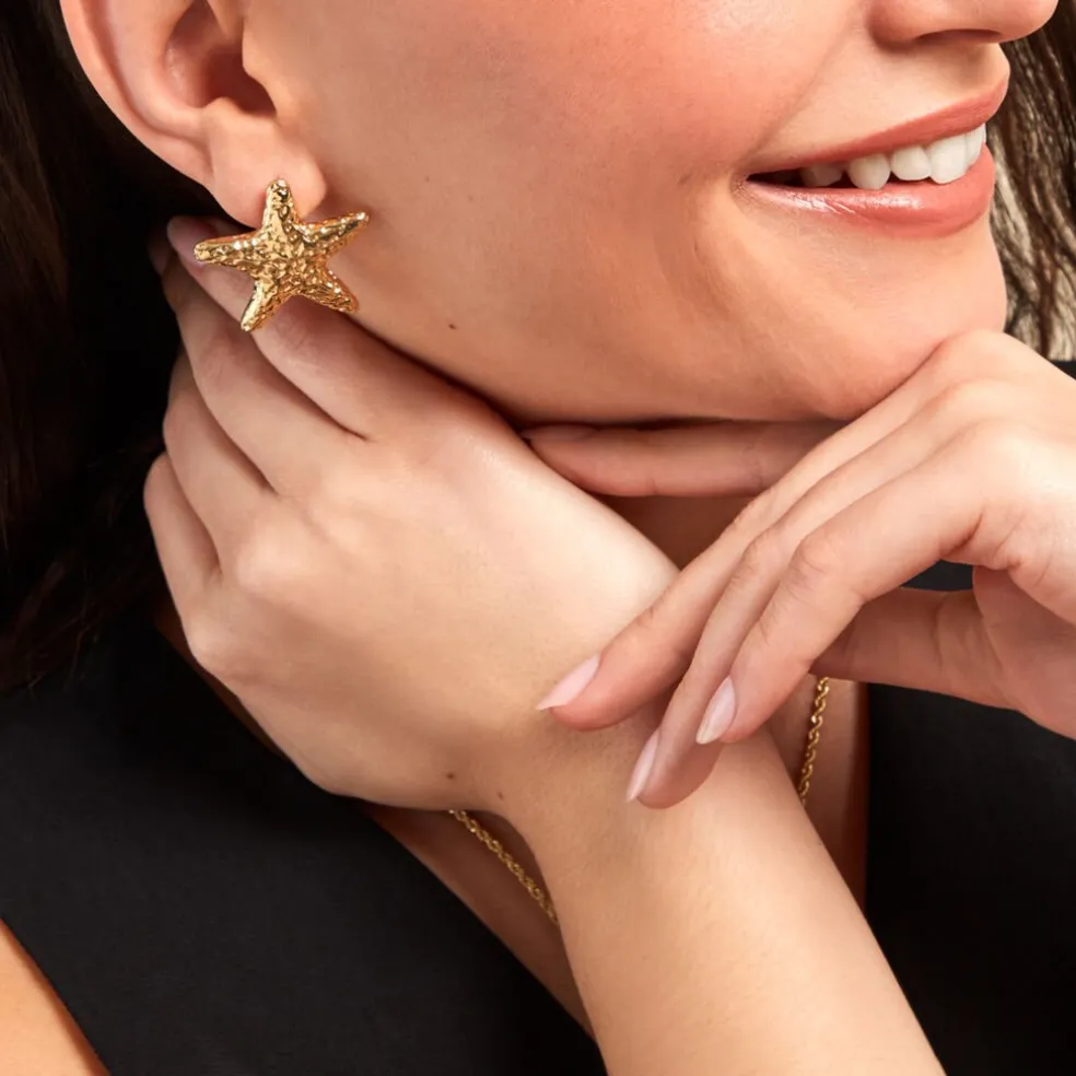 Boucles D'oreilles Puces Mermaid Acier Jaune