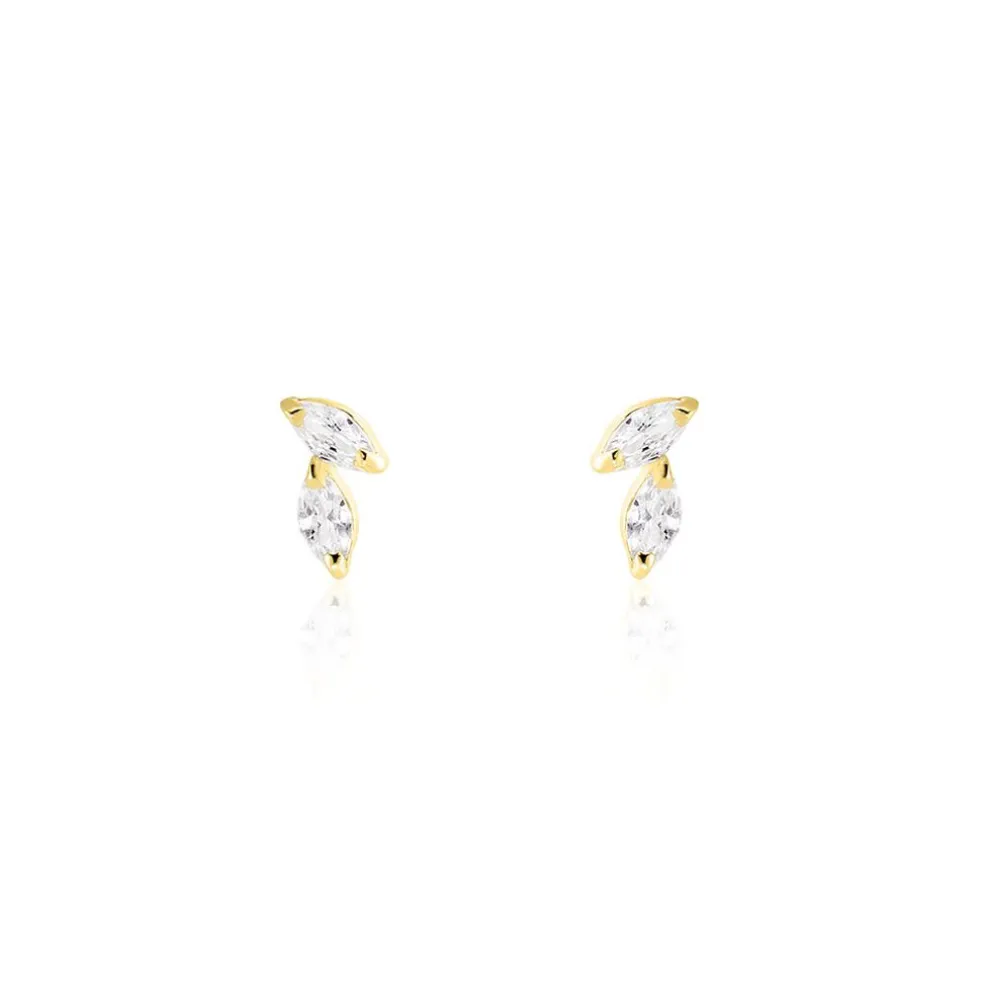Boucles D'oreilles Puces Mix And Match Or Jaune Oxyde De Zirconium