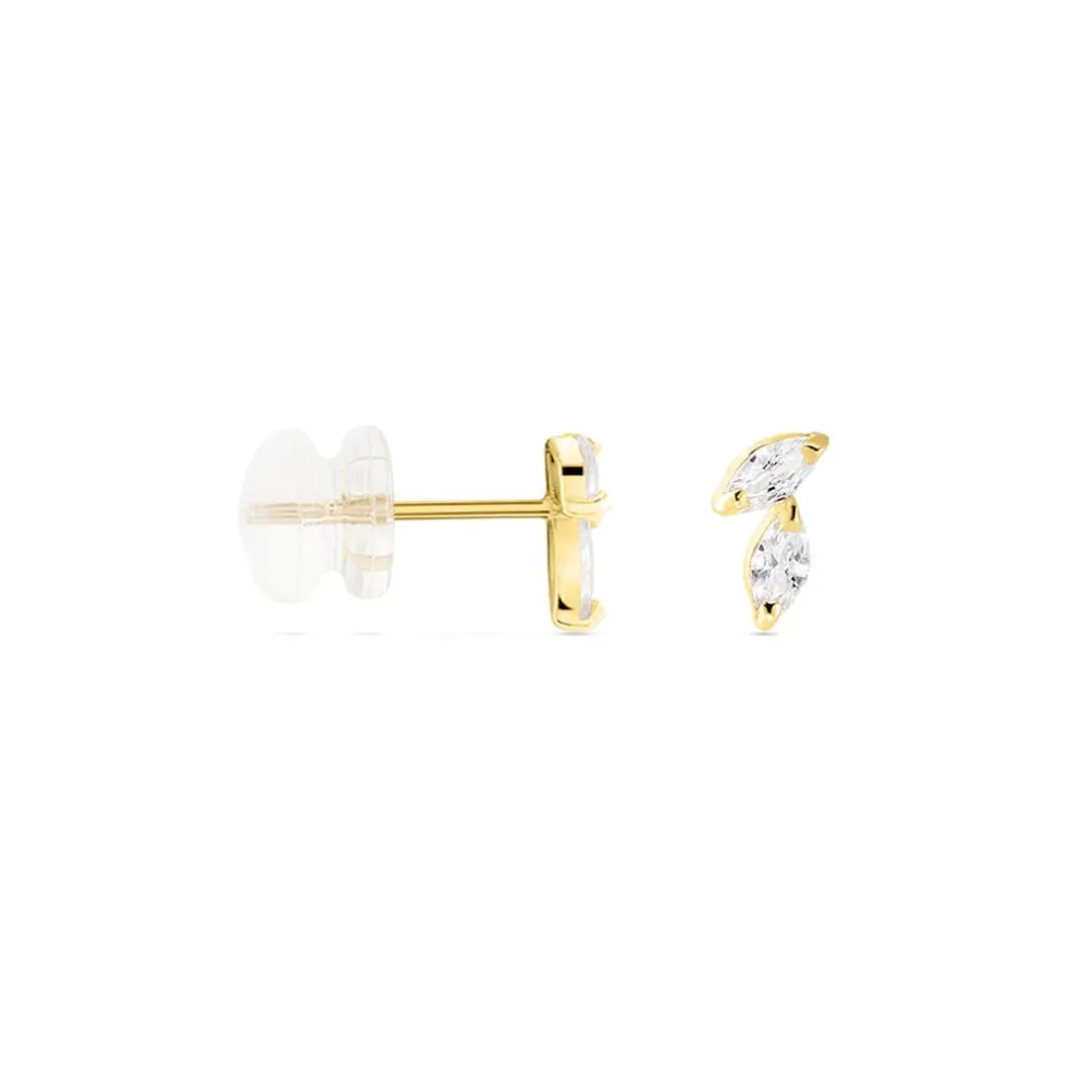 Boucles D'oreilles Puces Mix And Match Or Jaune Oxyde De Zirconium