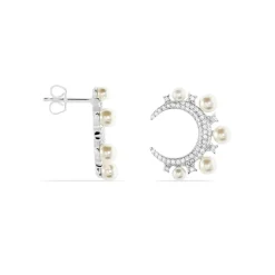 Boucles D'oreilles Puces Moon Argent Perle D'imitation Et Oxyde