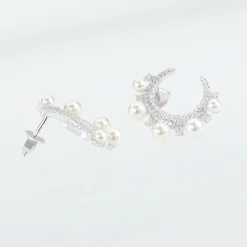 Boucles D'oreilles Puces Moon Argent Perle D'imitation Et Oxyde