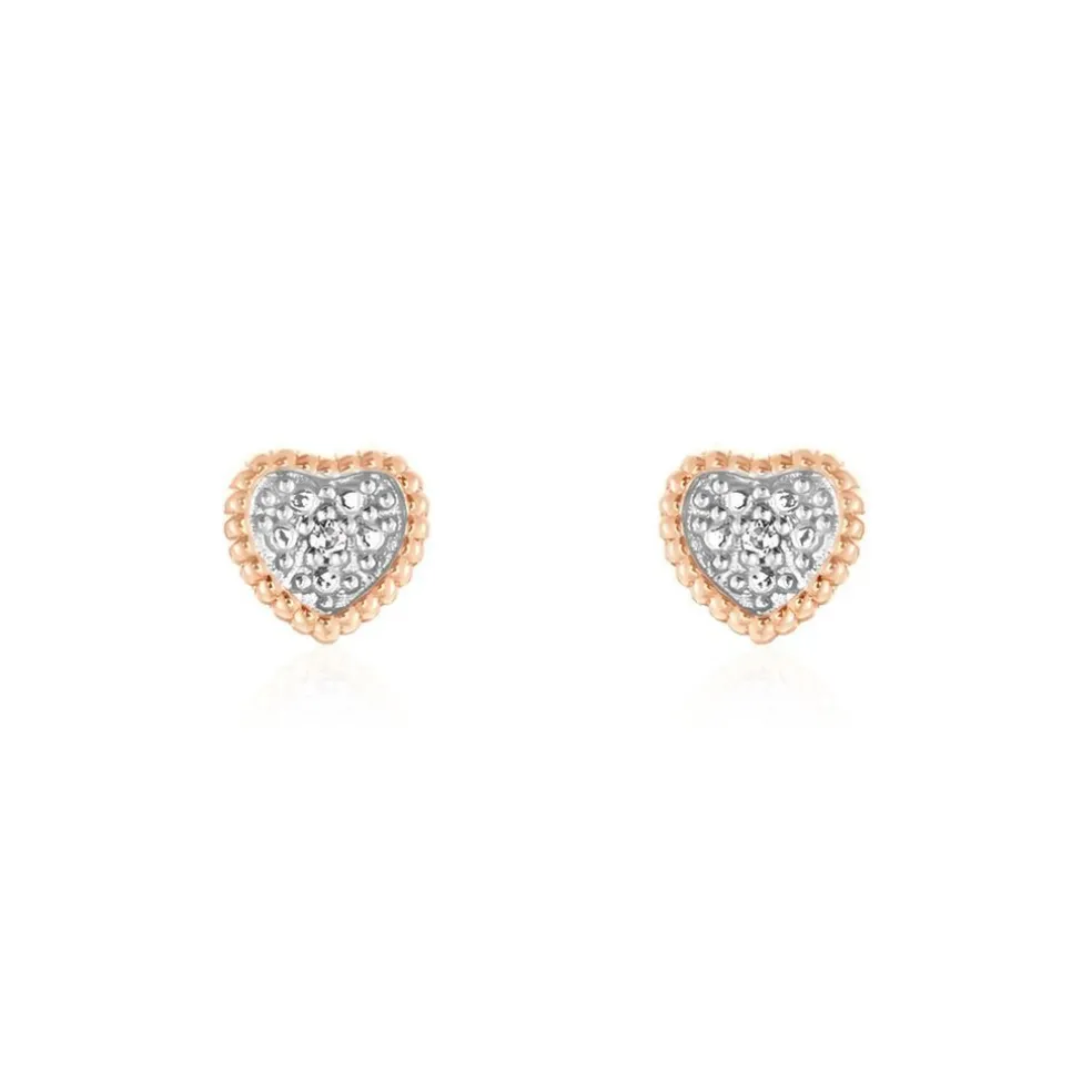 Boucles D'oreilles Puces Mon 1er Diamant Or Rose Diamant