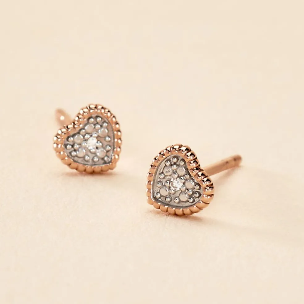 Boucles D'oreilles Puces Mon 1er Diamant Or Rose Diamant