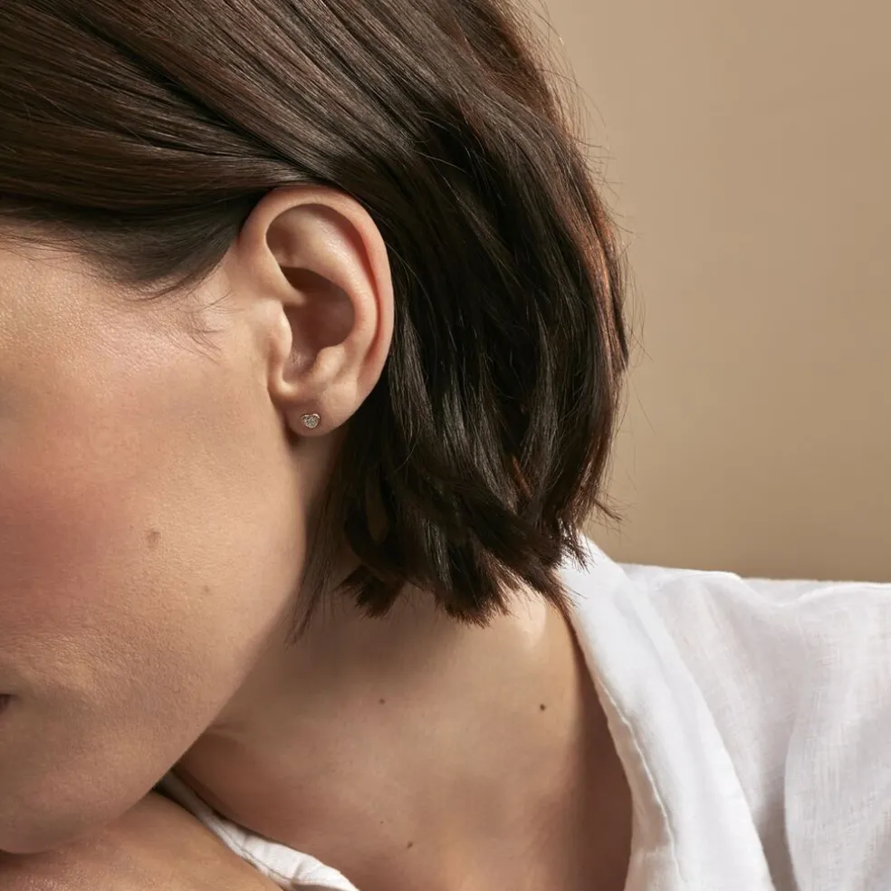 Boucles D'oreilles Puces Mon 1er Diamant Or Rose Diamant