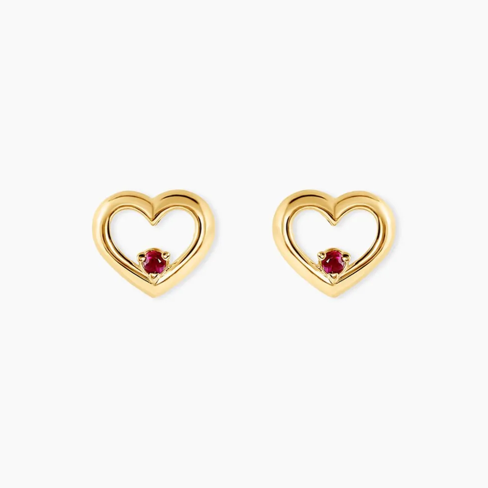 Boucles D'oreilles Puces Martella Or Jaune Rubis