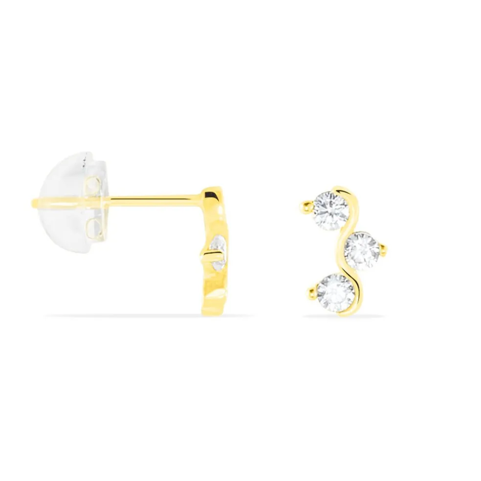 Boucles D'oreilles Puces Mureille Or Jaune Oxyde De Zirconium