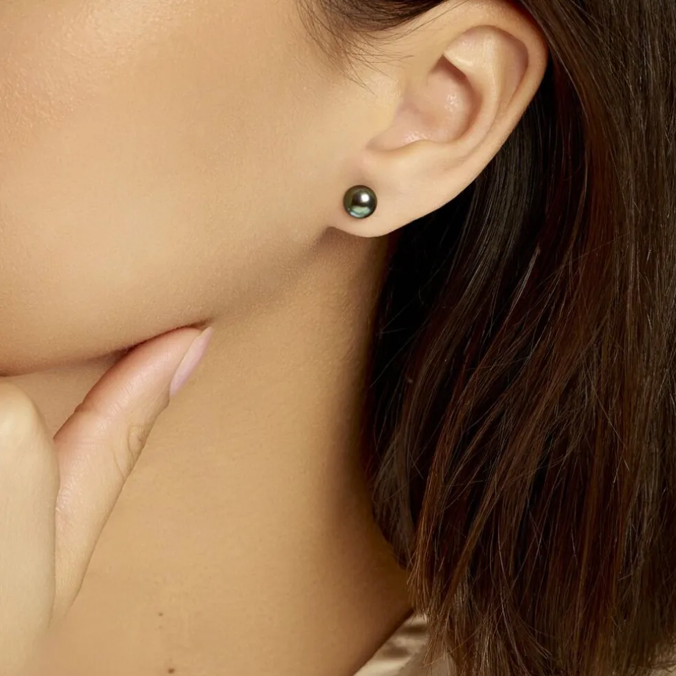 Boucles D'oreilles Puces Micaelle Teintees Or Jaune Perle De Culture