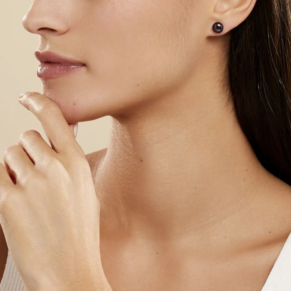 Boucles D'oreilles Puces Micaelle Teintees Or Jaune Perle De Culture