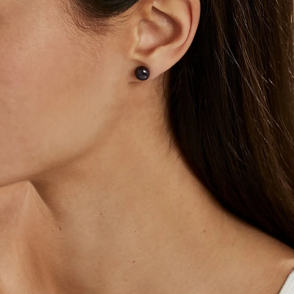 Boucles D'oreilles Puces Micaelle Teintees Or Jaune Perle De Culture