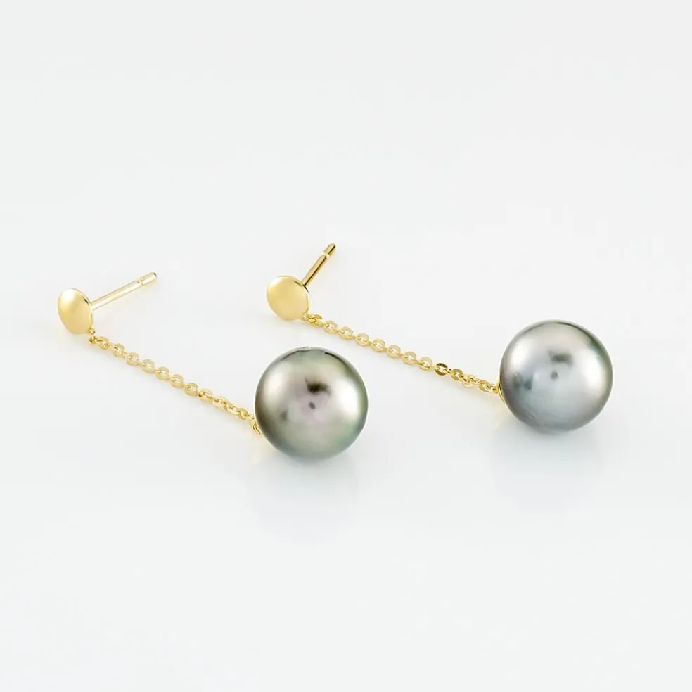 Boucles D'oreilles Puces Marie-noela Or Jaune Perle De Tahiti