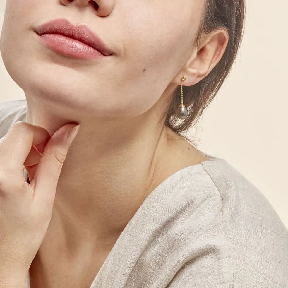 Boucles D'oreilles Puces Marie-noela Or Jaune Perle De Tahiti