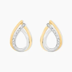 Boucles D'oreilles Puces Marilynn Or Bicolore Diamant Blanc