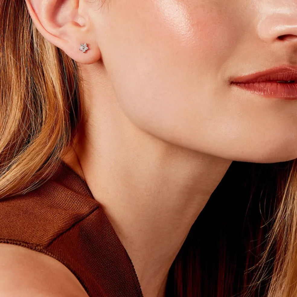 Boucles D'oreilles Puces Meriame Argent Blanc Oxyde De Zirconium