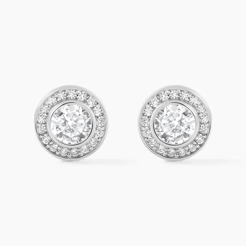 Boucles D'oreilles Puces Marquise Argent Blanc Oxyde De Zirconium