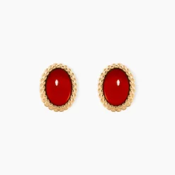 Boucles D'Oreilles Puces Memory Plaqué Or Jaune Pierre De Synthese