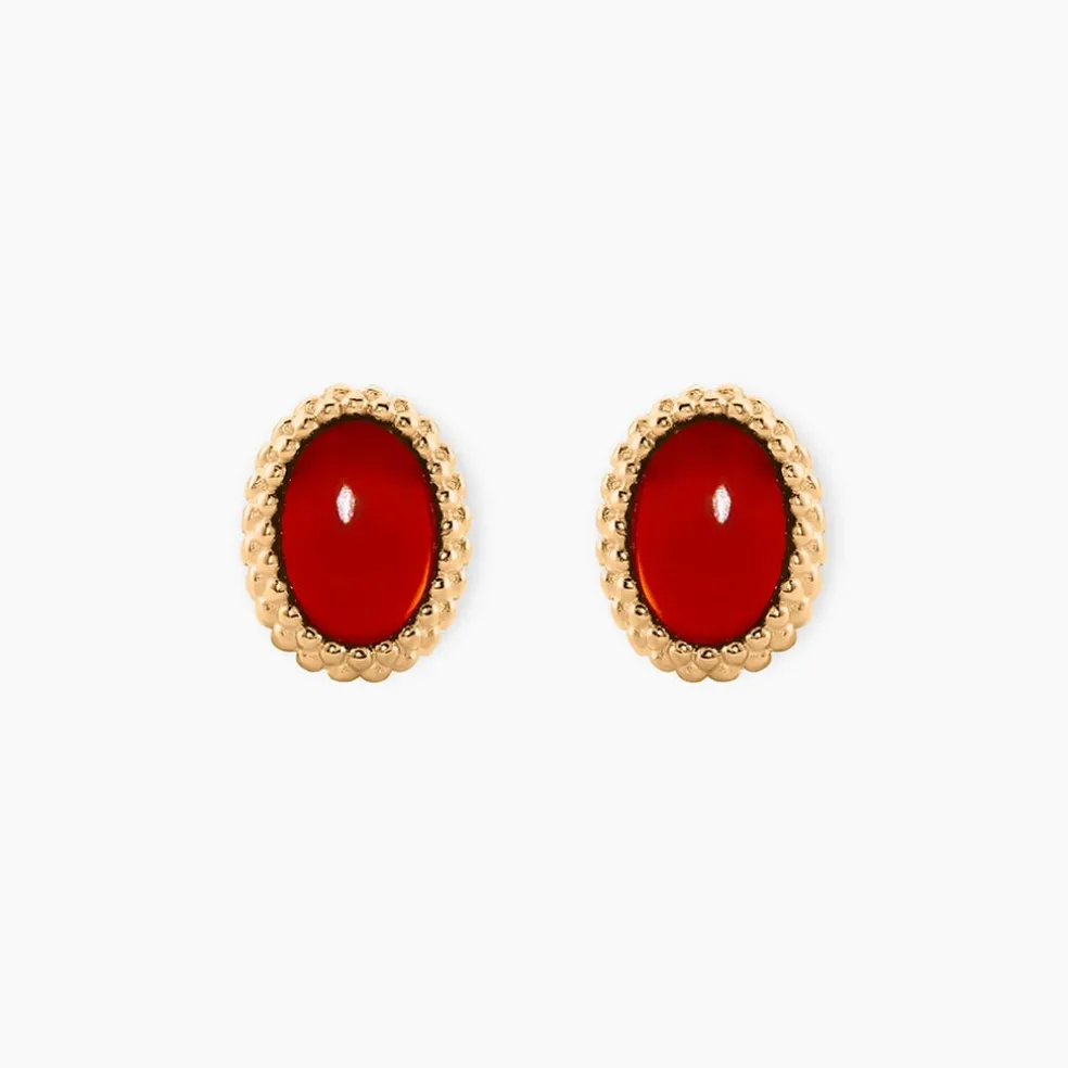 Boucles D'Oreilles Puces Memory Plaqué Or Jaune Pierre De Synthese