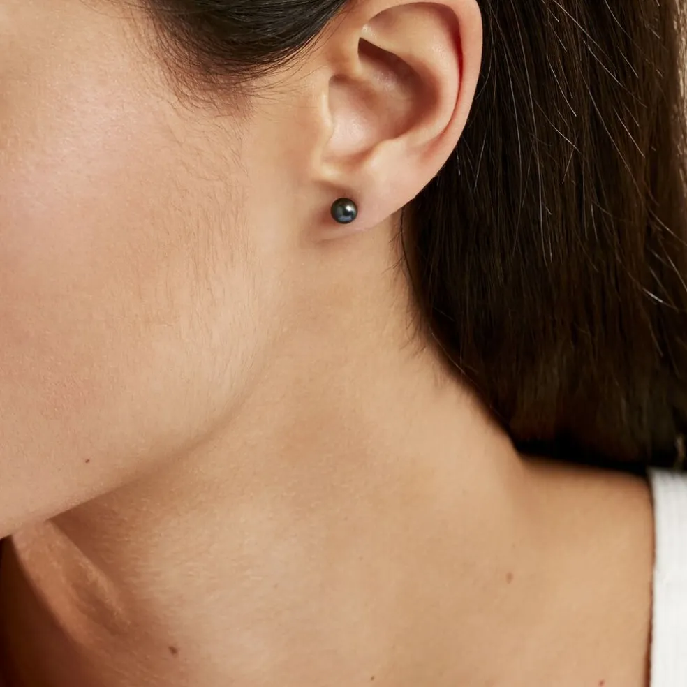 Boucles D'oreilles Puces Micaelle Teintees Or Jaune Perle De Culture