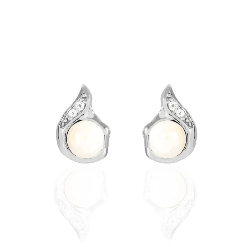 Boucles D'oreilles Puces Mellie Argent Blanc Perle De Culture
