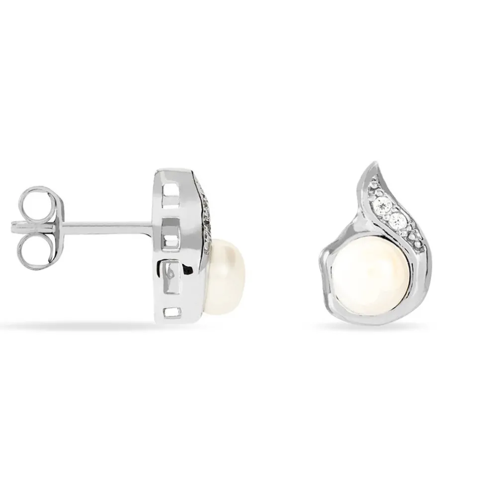 Boucles D'oreilles Puces Mellie Argent Blanc Perle De Culture