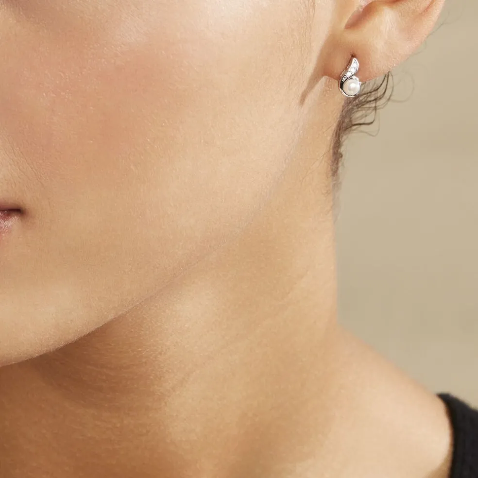 Boucles D'oreilles Puces Mellie Argent Blanc Perle De Culture