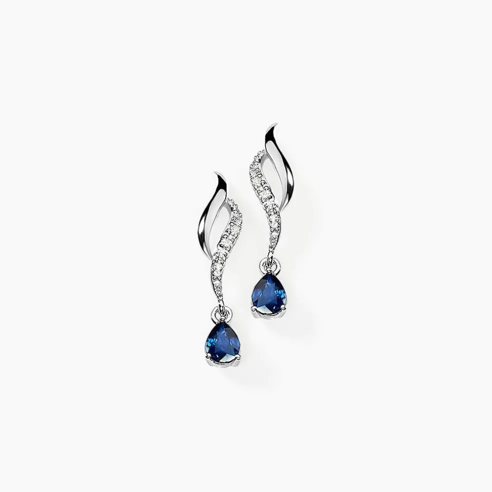 Boucles D'oreilles Puces Nolia Or Blanc Saphir Et Diamant