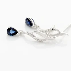 Boucles D'oreilles Puces Nolia Or Blanc Saphir Et Diamant