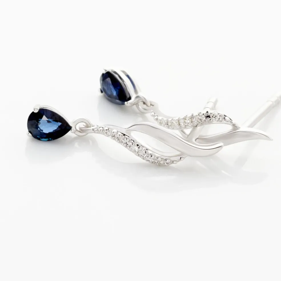 Boucles D'oreilles Puces Nolia Or Blanc Saphir Et Diamant