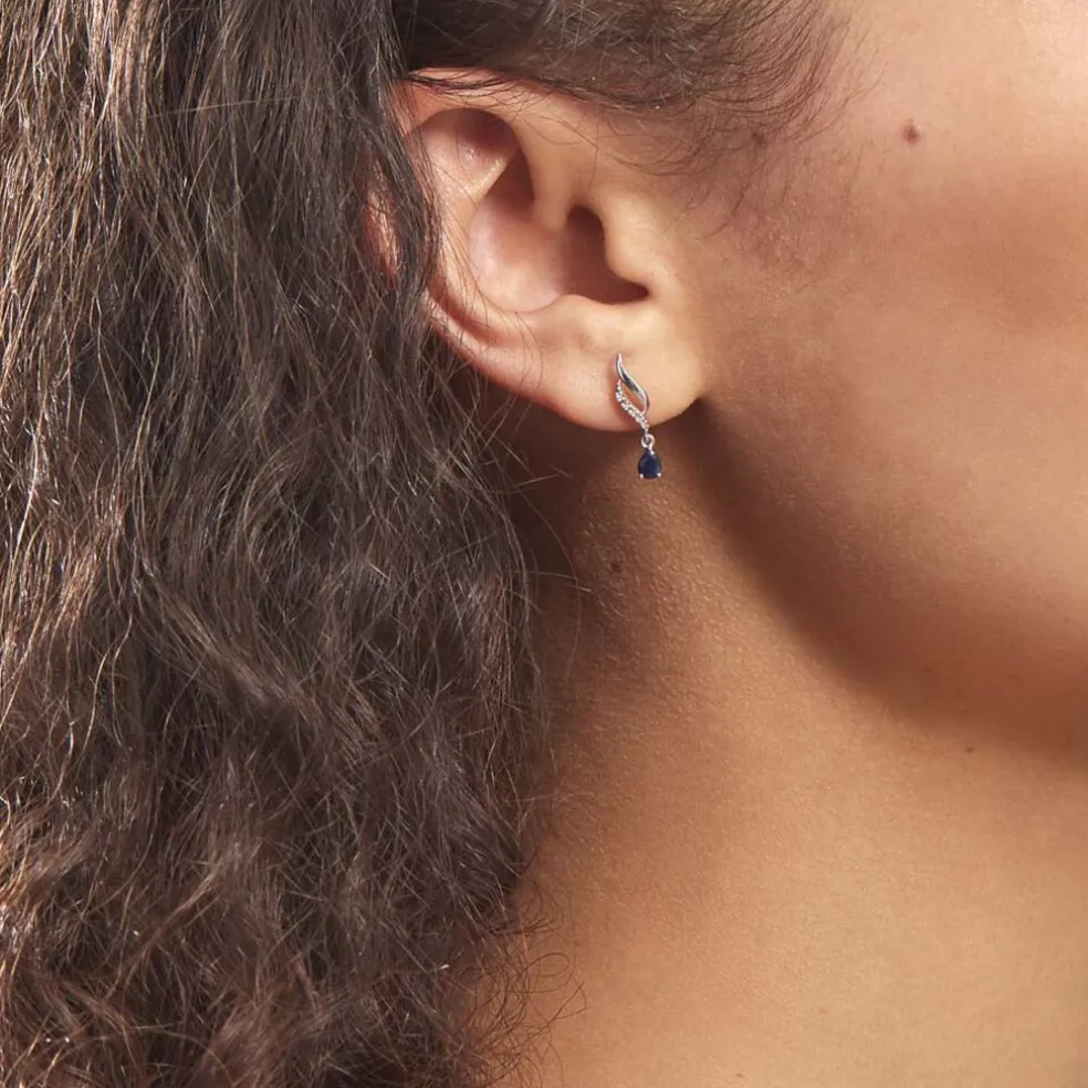 Boucles D'oreilles Puces Nolia Or Blanc Saphir Et Diamant