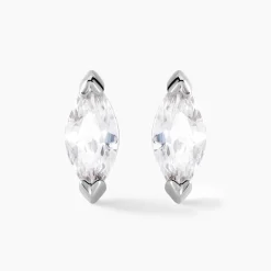 Boucles D'oreilles Puces Navette Argent Blanc Oxyde De Zirconium