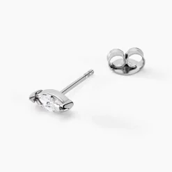 Boucles D'oreilles Puces Navette Argent Blanc Oxyde De Zirconium