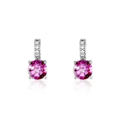 Boucles D'oreilles Puces Noora Or Blanc Topaze Rose Oxyde De Zirconium