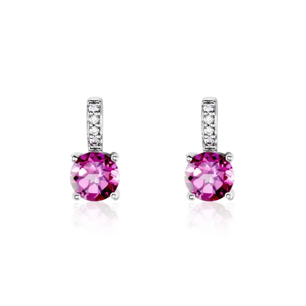 Boucles D'oreilles Puces Noora Or Blanc Topaze Rose Oxyde De Zirconium
